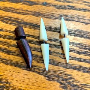 Natural Spike Earring Bundle! Made of Dark Cherry Wood and Deer Bone.